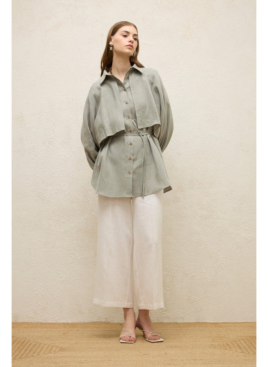 Linen Trench Coat Shirt Mint