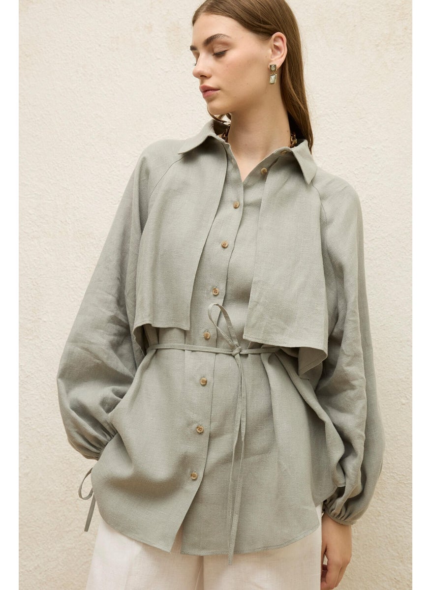 Linen Trench Coat Shirt Mint