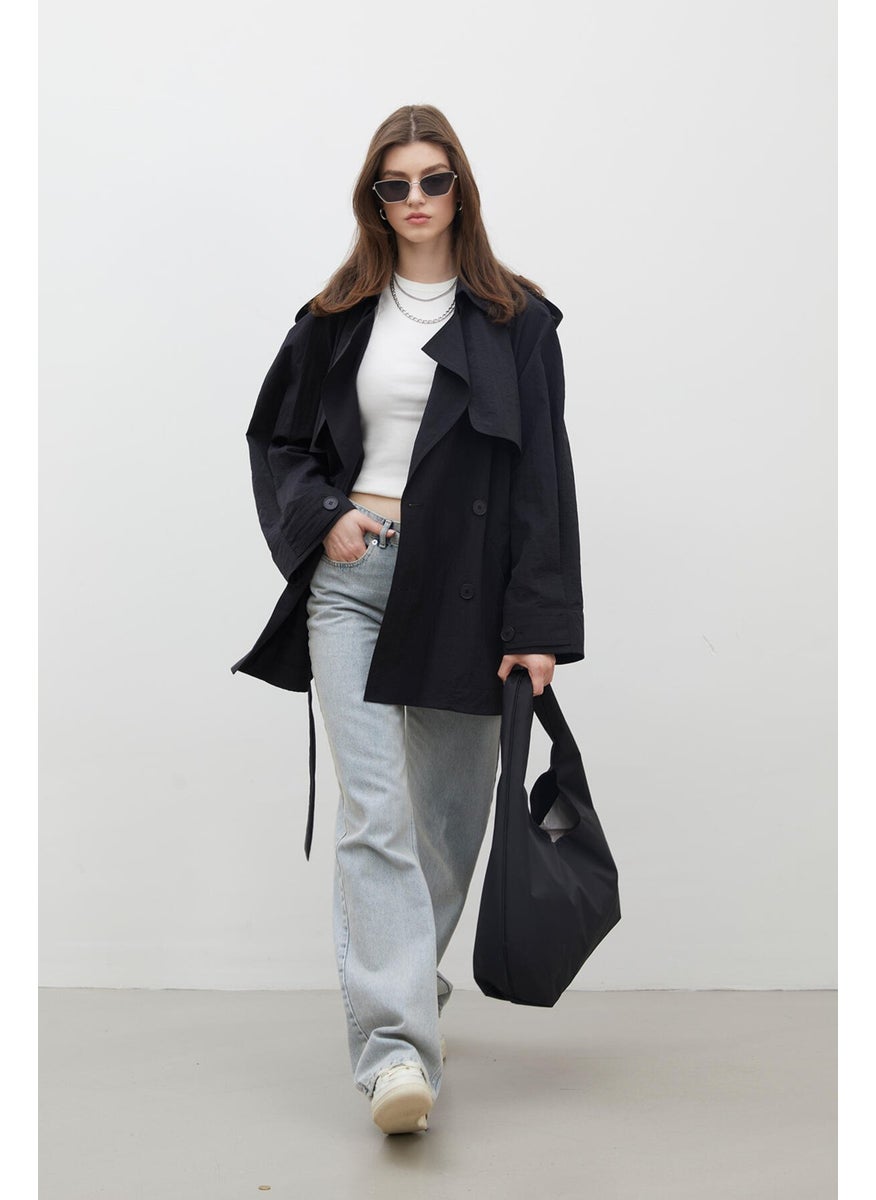 Lisbon Oversized Short Trench Coat Black