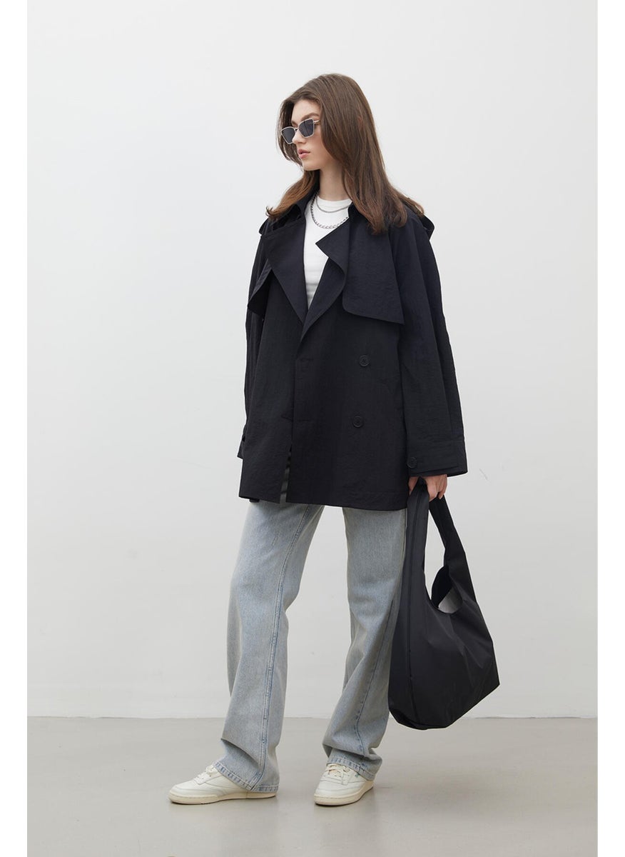 Lisbon Oversized Short Trench Coat Black