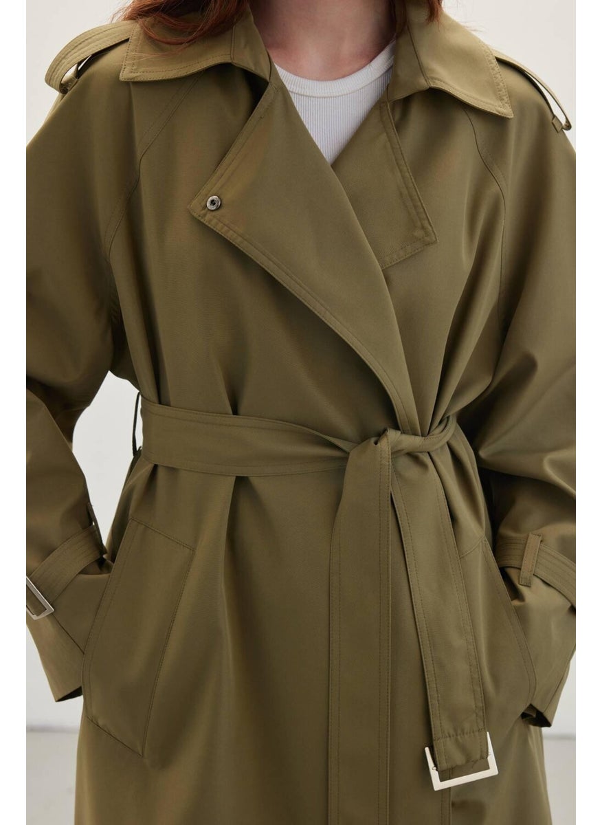 Belted Flowy Trench Coat Green