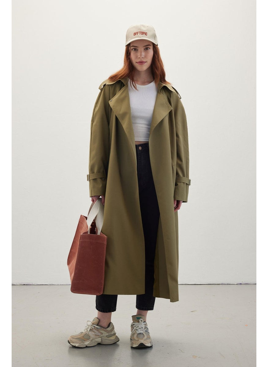 Belted Flowy Trench Coat Green