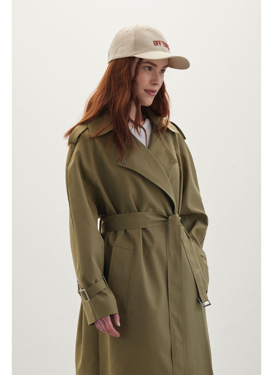 Belted Flowy Trench Coat Green