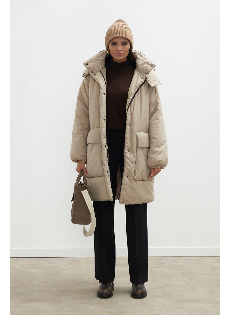 Hooded Anorak Coat Dark Beige