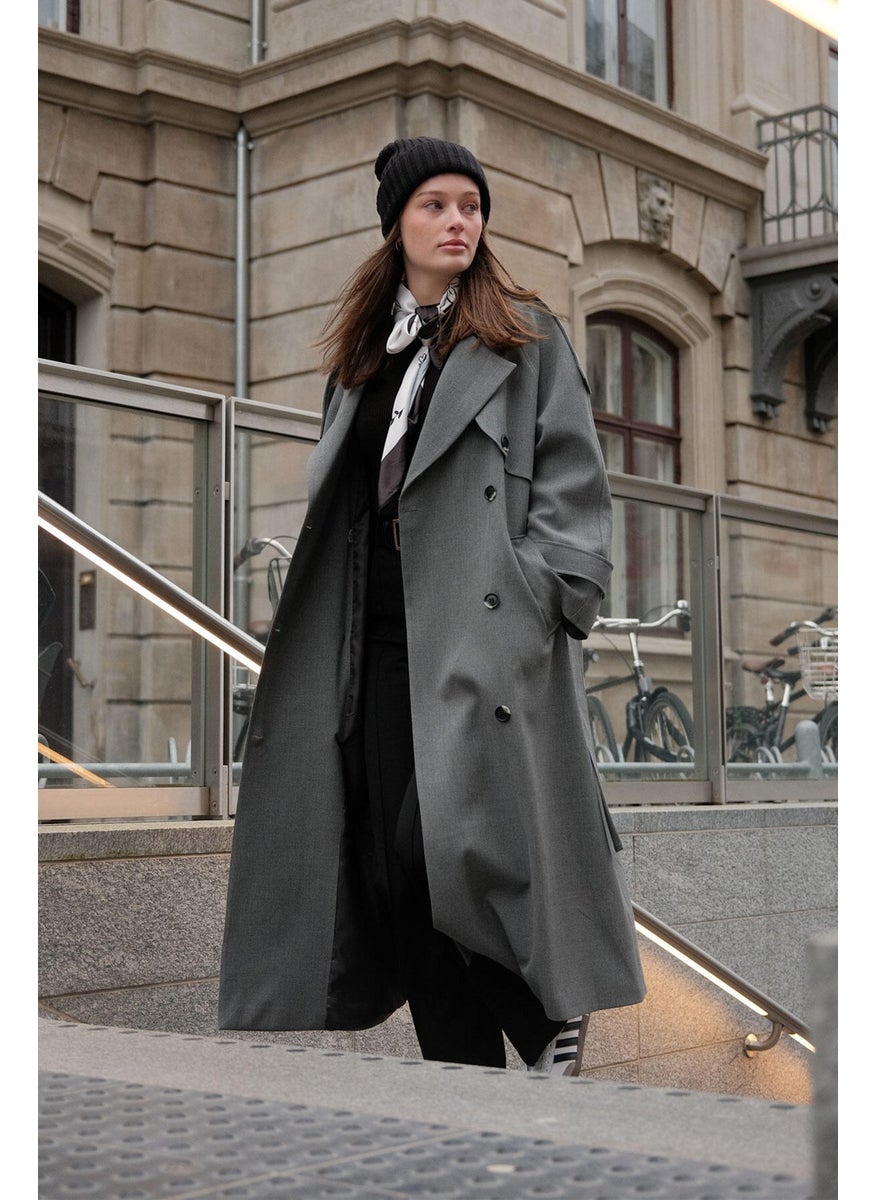 Premium Oversize Trench Coat Gray