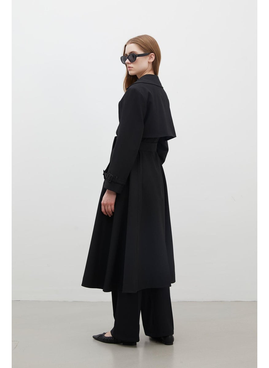 Paris Oversize Double Breasted Trench Coat Black