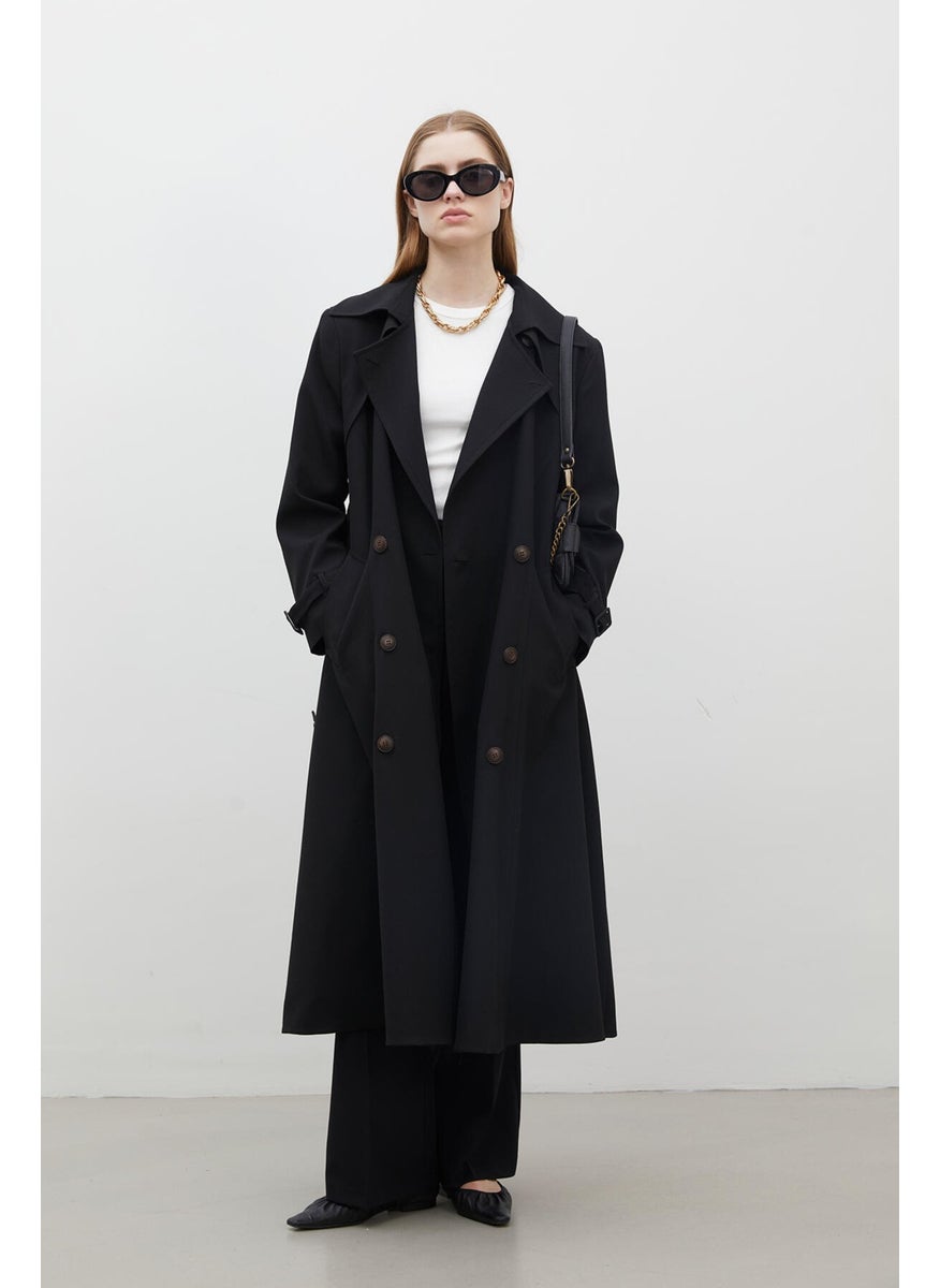 Paris Oversize Double Breasted Trench Coat Black