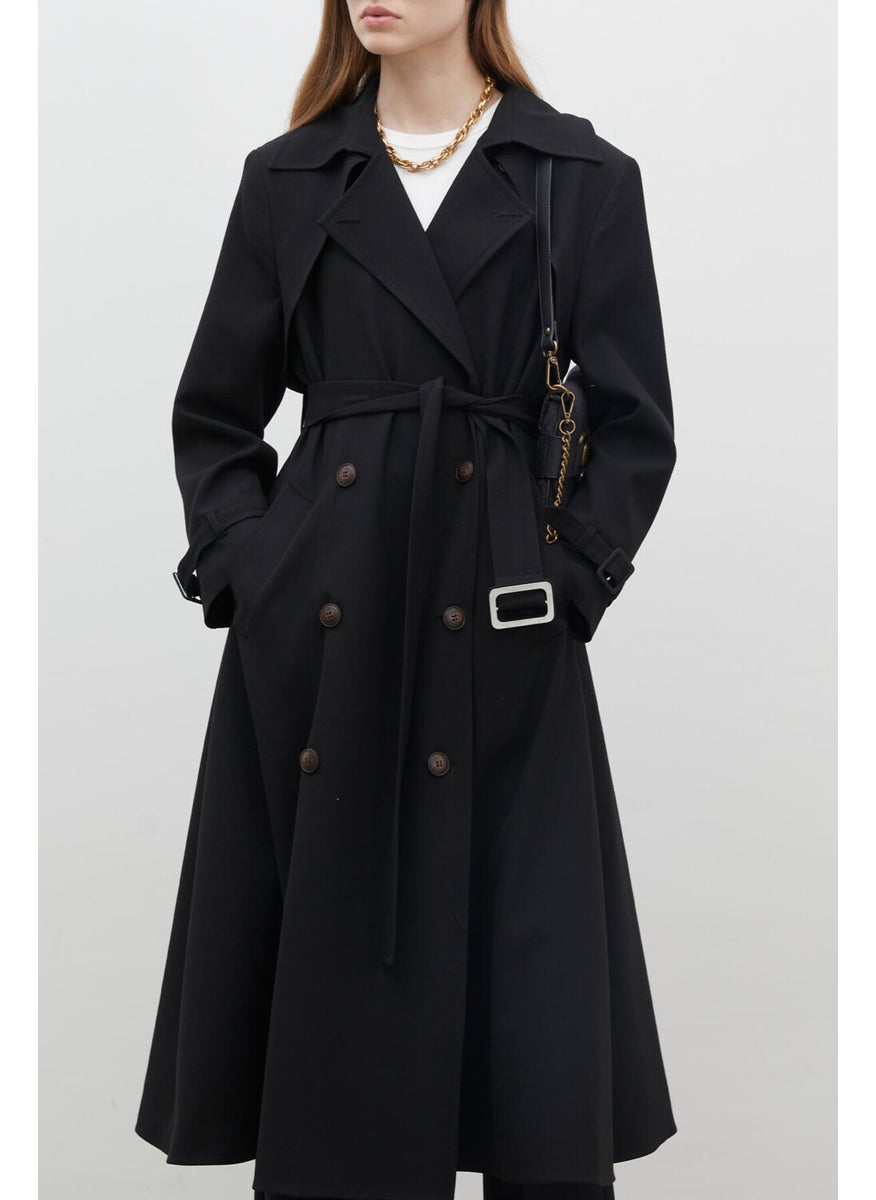 Paris Oversize Double Breasted Trench Coat Black