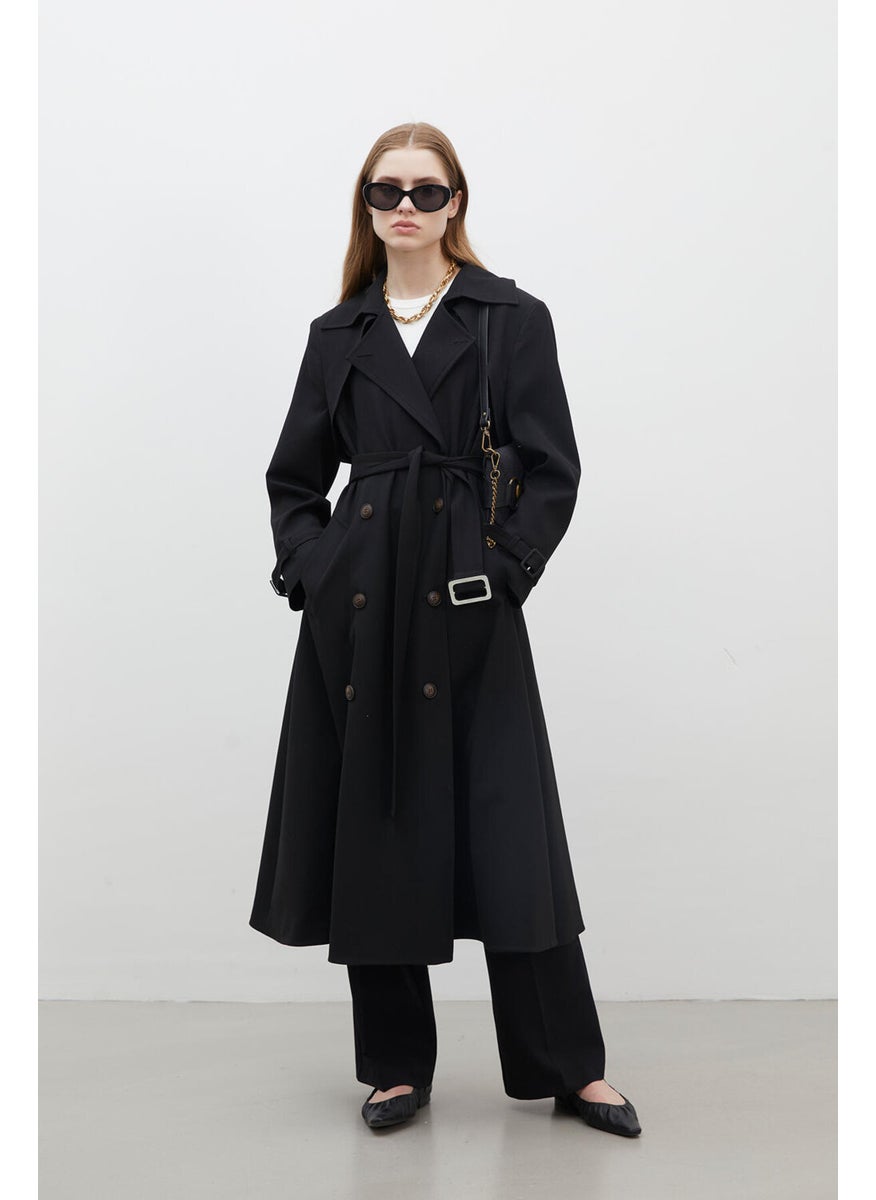 Paris Oversize Double Breasted Trench Coat Black