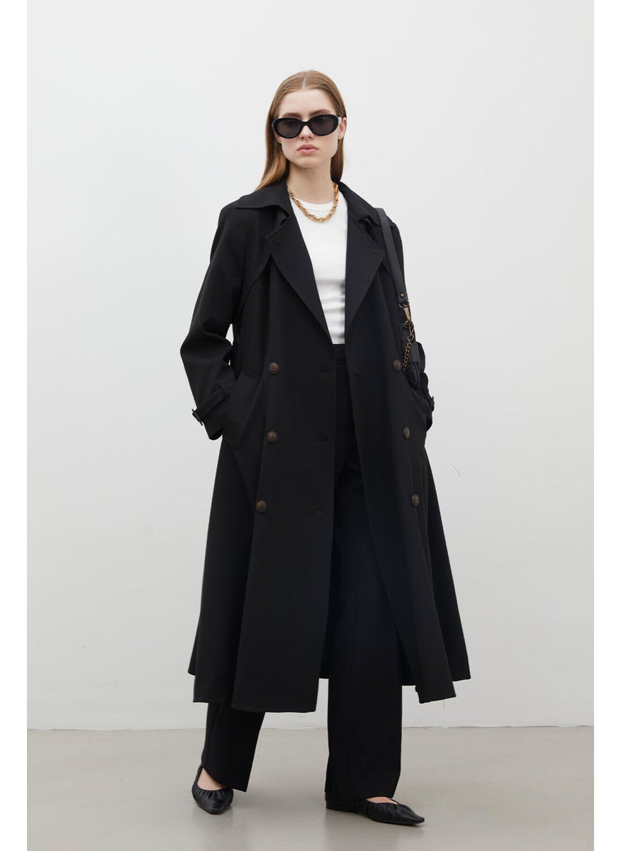 Paris Oversize Double Breasted Trench Coat Black