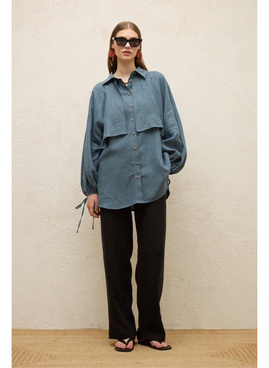 Linen Trench Coat Shirt Indigo