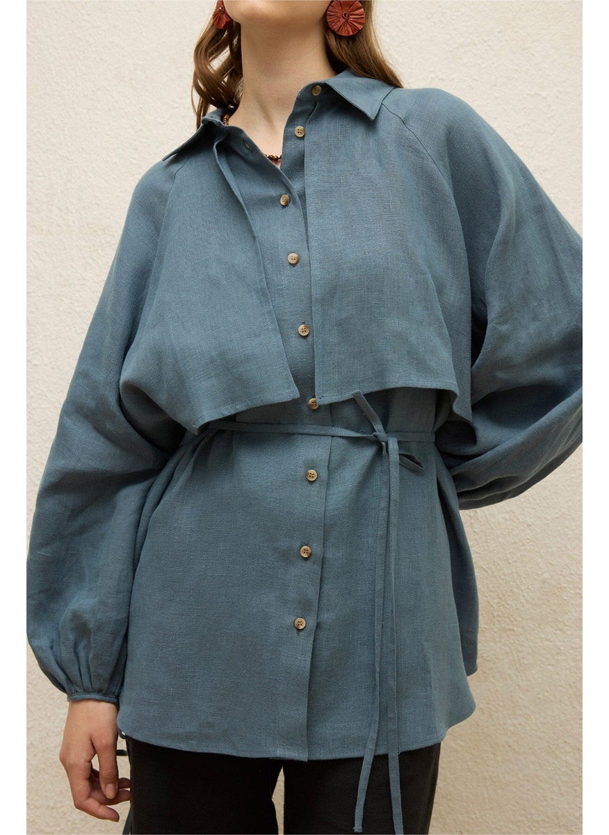 Linen Trench Coat Shirt Indigo