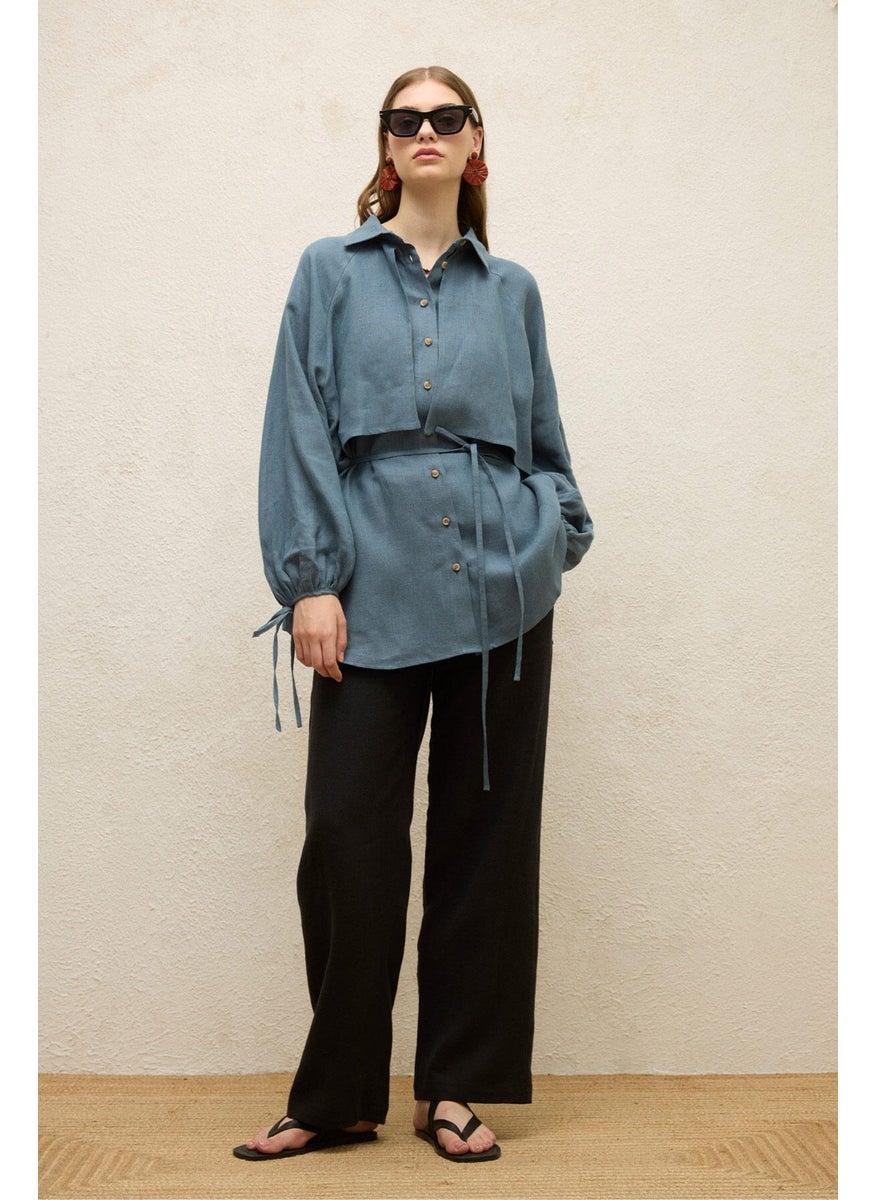 Linen Trench Coat Shirt Indigo