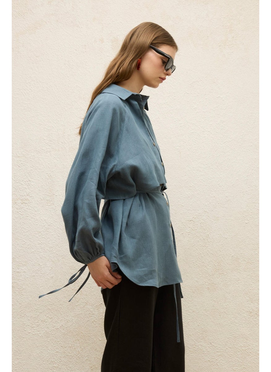 Linen Trench Coat Shirt Indigo