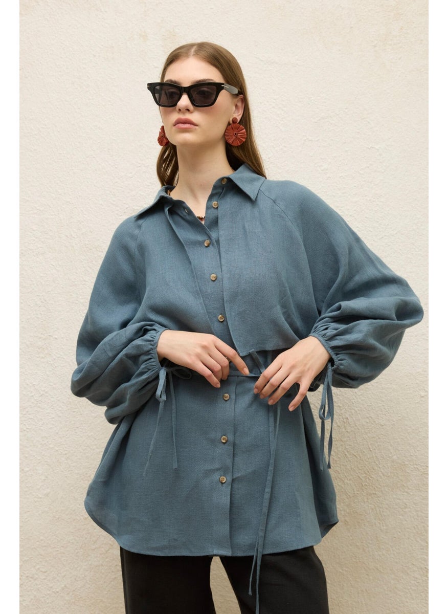 Linen Trench Coat Shirt Indigo