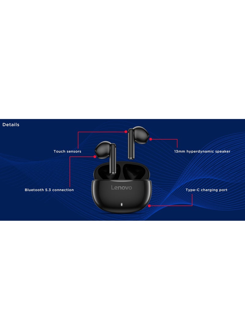 E310 True Wireless Stereo Earbuds, Bluetooth 5.3, 13mm Drivers, AI Call Noise Reduction, 20 Hours Playtime, USB-C Charging, Lightweight - Black , with 1-Year Replacement Warranty Black