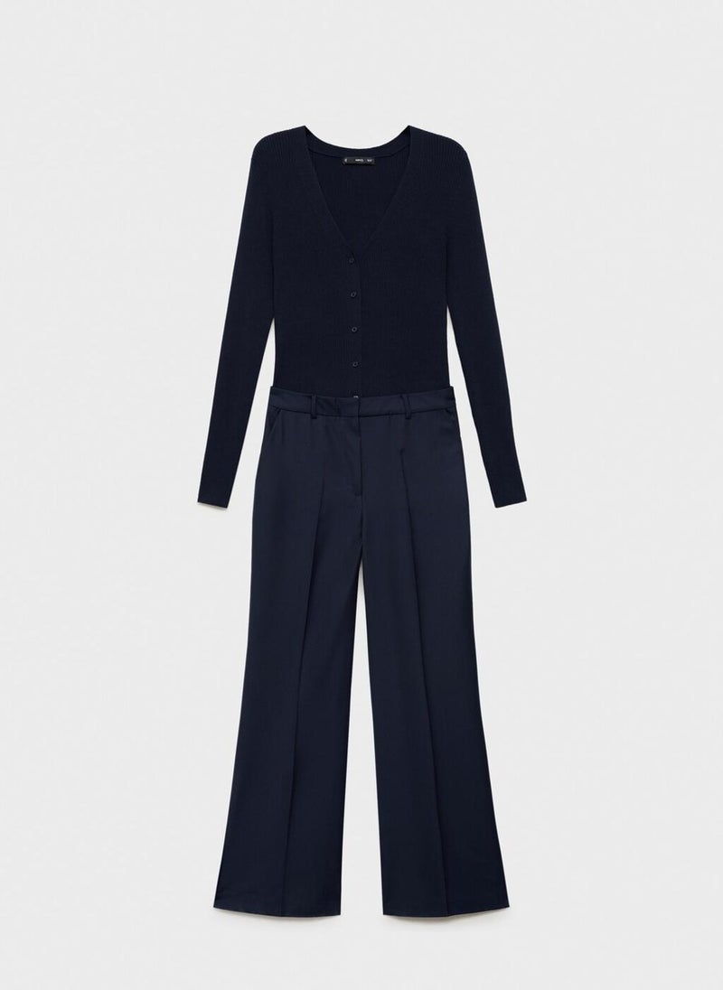 Contrast-Bodice Long Jumpsuit