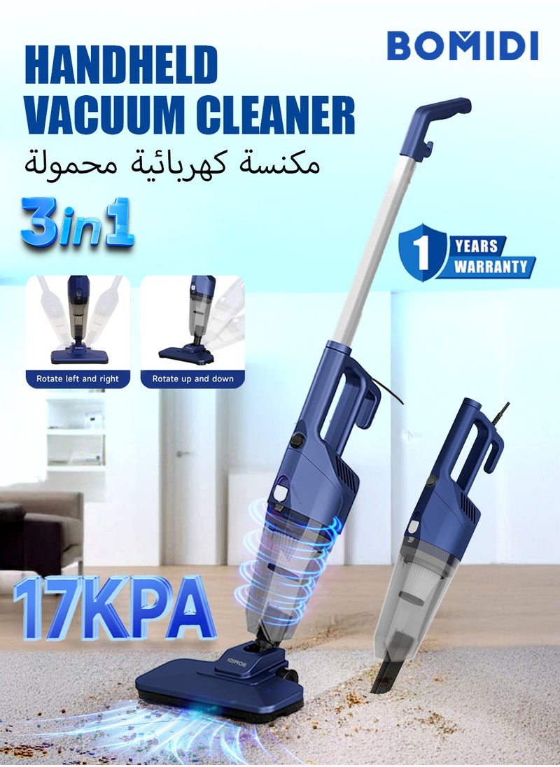 Portable Handheld Vacuum Cleaner with 17000Pa Strong Power 900mL Dust Cup, Quiet Suction- Stick Vacuum Cleaner for Wood, Carpet, Tile Floors S9- Blue