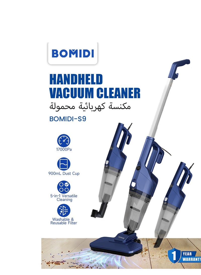 Portable Handheld Vacuum Cleaner with 17000Pa Strong Power 900mL Dust Cup, Quiet Suction- Stick Vacuum Cleaner for Wood, Carpet, Tile Floors S9- Blue