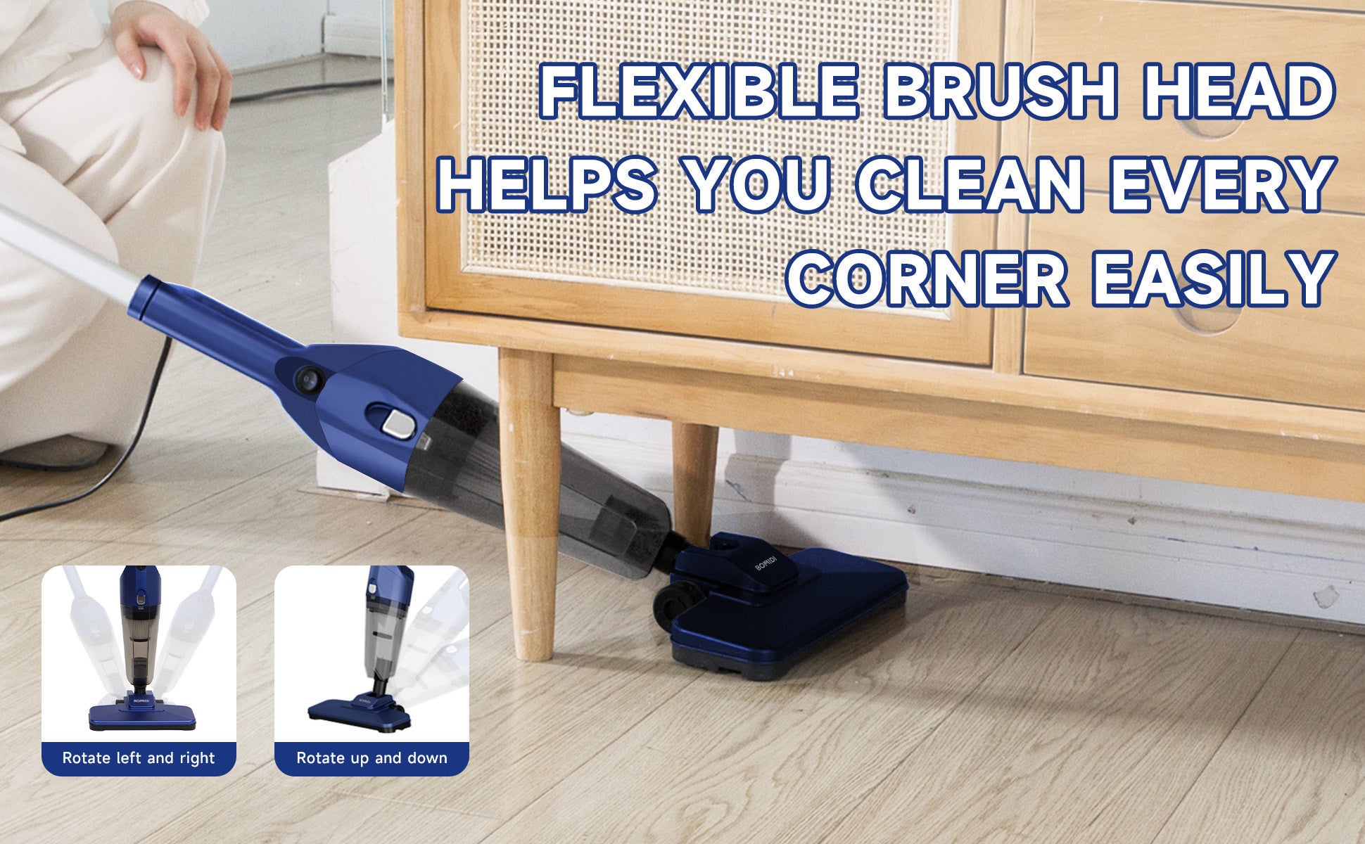 Portable Handheld Vacuum Cleaner with 17000Pa Strong Power 900mL Dust Cup, Quiet Suction- Stick Vacuum Cleaner for Wood, Carpet, Tile Floors S9- Blue