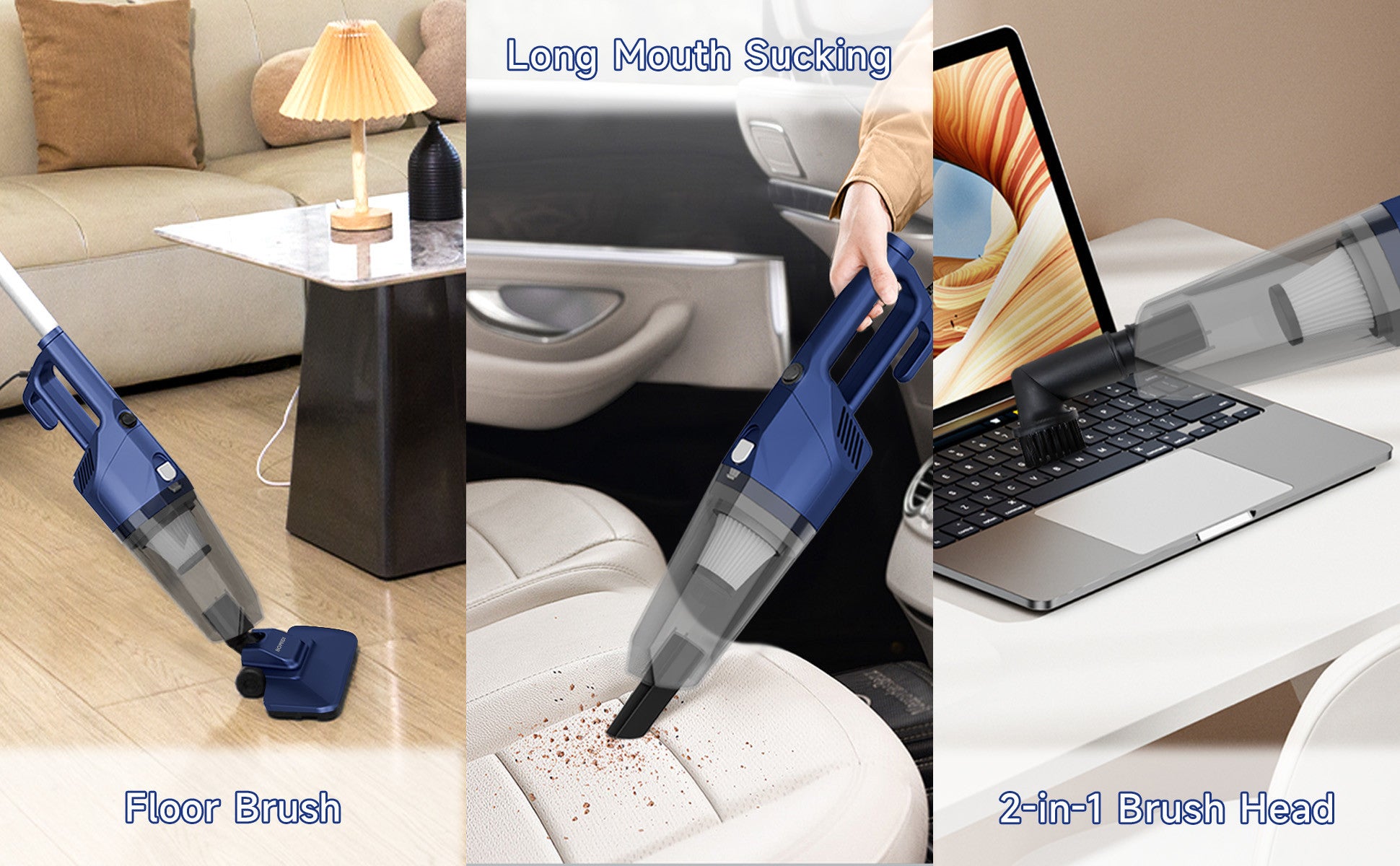 Portable Handheld Vacuum Cleaner with 17000Pa Strong Power 900mL Dust Cup, Quiet Suction- Stick Vacuum Cleaner for Wood, Carpet, Tile Floors S9- Blue