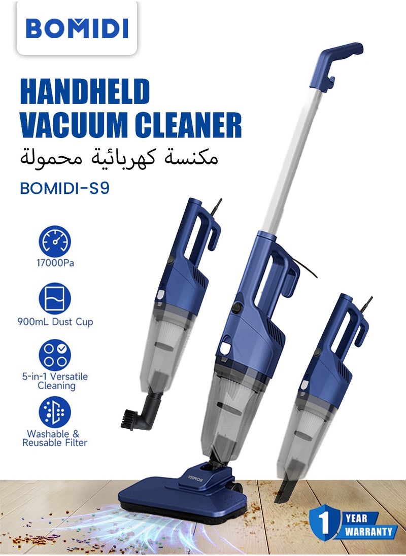 Handheld Vacuum Cleaner – 17000Pa Powerful Suction, 500W Motor, 900mL Dust Cup, Quiet Operation, 5-in-1 Multi-Surface Cleaning | BOMIDI S9 (Black)