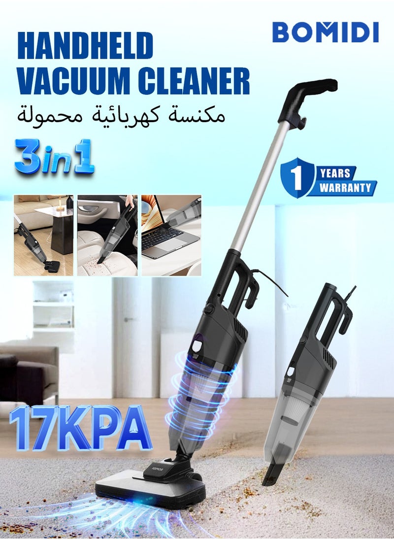 Handheld Vacuum Cleaner – 17000Pa Powerful Suction, 500W Motor, 900mL Dust Cup, Quiet Operation, 5-in-1 Multi-Surface Cleaning | BOMIDI S9 (Black)