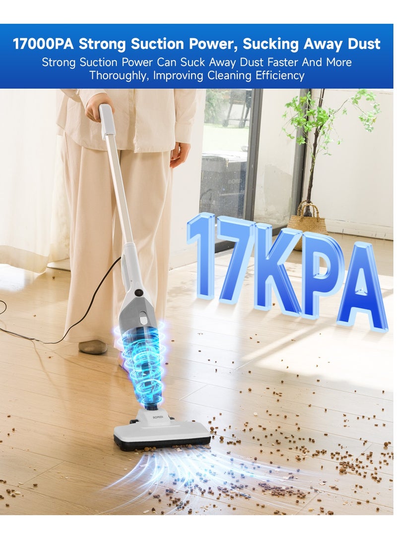 Portable Handheld Vacuum Cleaner with 17000Pa Strong Power 900mL Dust Cup, Quiet Suction- Stick Vacuum Cleaner for Wood, Carpet, Tile Floors S9- White