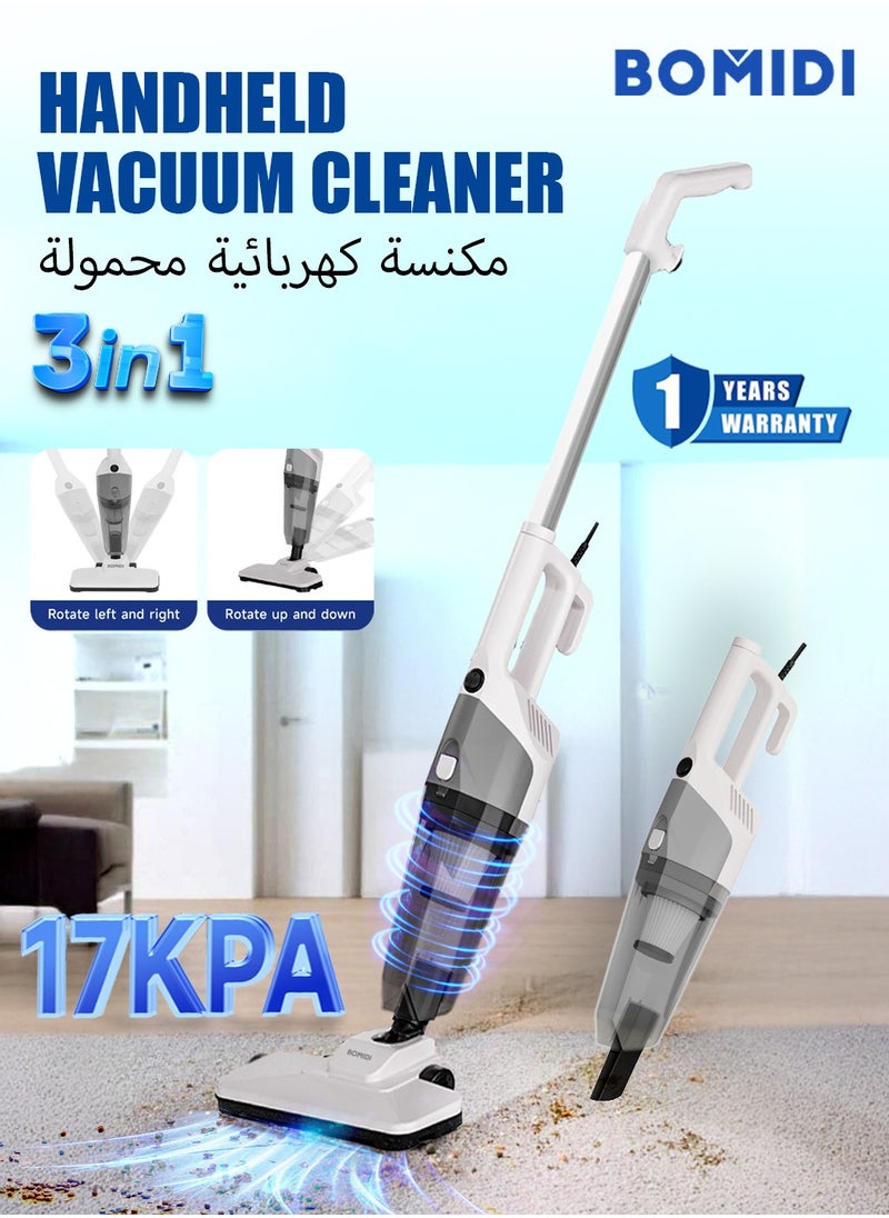 Portable Handheld Vacuum Cleaner with 17000Pa Strong Power 900mL Dust Cup, Quiet Suction- Stick Vacuum Cleaner for Wood, Carpet, Tile Floors S9- White