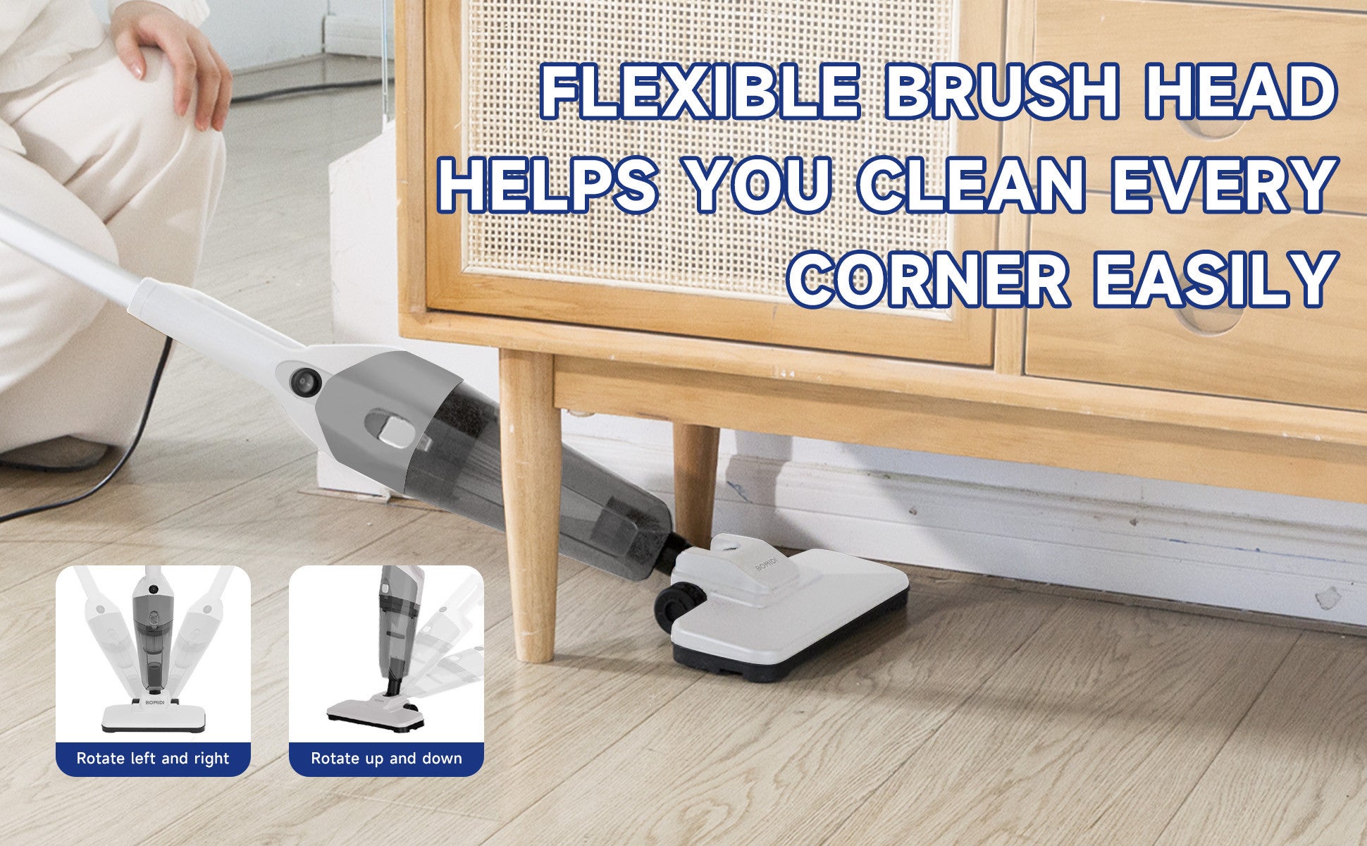 Portable Handheld Vacuum Cleaner with 17000Pa Strong Power 900mL Dust Cup, Quiet Suction- Stick Vacuum Cleaner for Wood, Carpet, Tile Floors S9- White