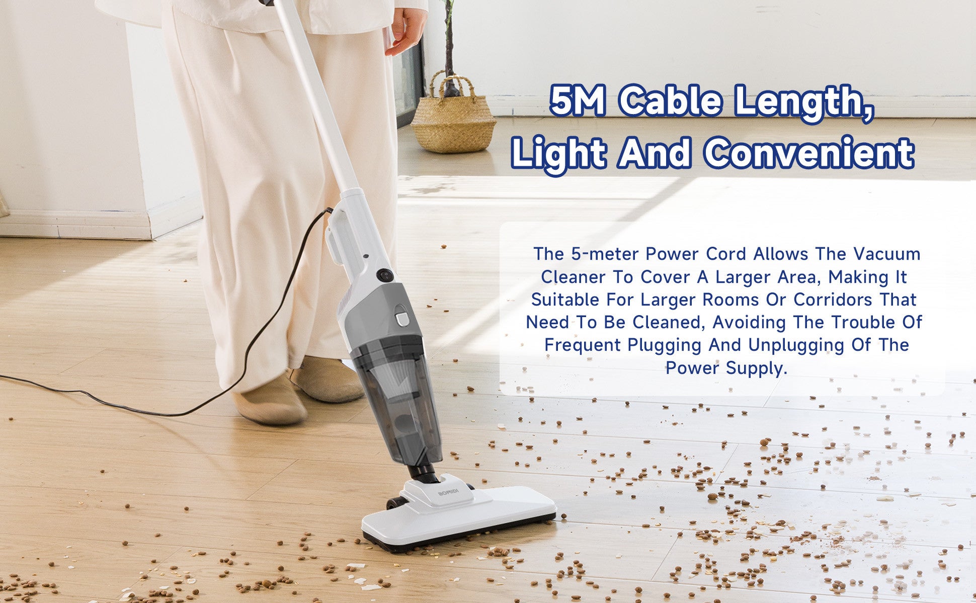 Portable Handheld Vacuum Cleaner with 17000Pa Strong Power 900mL Dust Cup, Quiet Suction- Stick Vacuum Cleaner for Wood, Carpet, Tile Floors S9- White