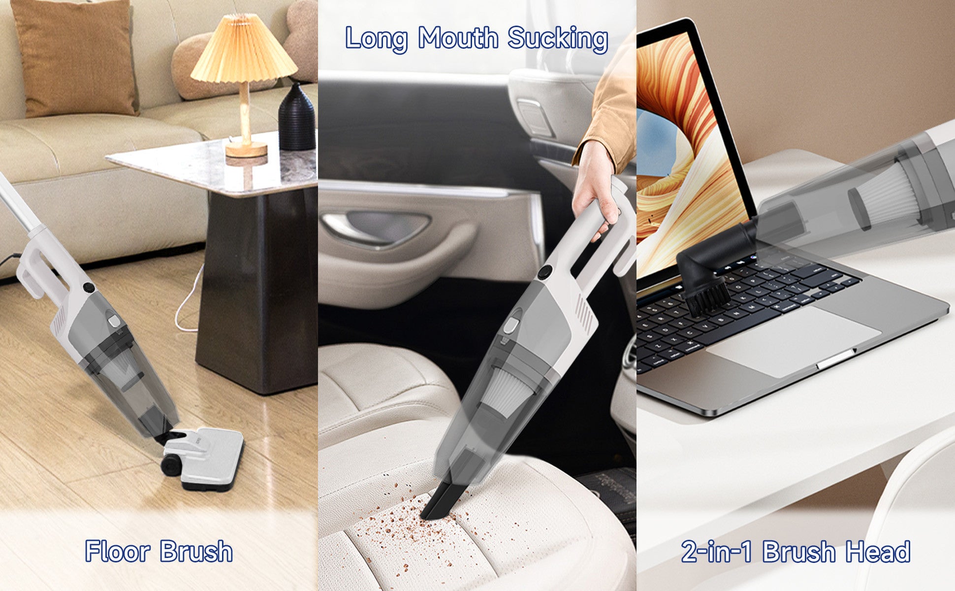 Portable Handheld Vacuum Cleaner with 17000Pa Strong Power 900mL Dust Cup, Quiet Suction- Stick Vacuum Cleaner for Wood, Carpet, Tile Floors S9- White