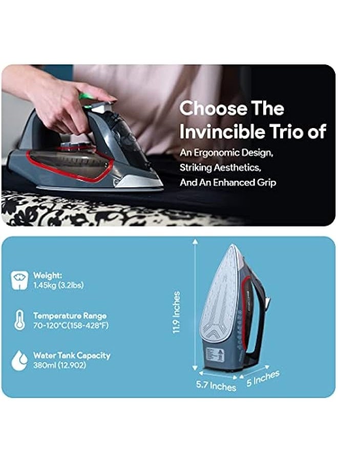 Pro Luxury Steam Iron for Clothes | New Powerful Steam Technology | Non-Stick Ceramic Soleplate, 1700 Watts with 3-Way Auto Shut Off, Premium Built Quality & Durability