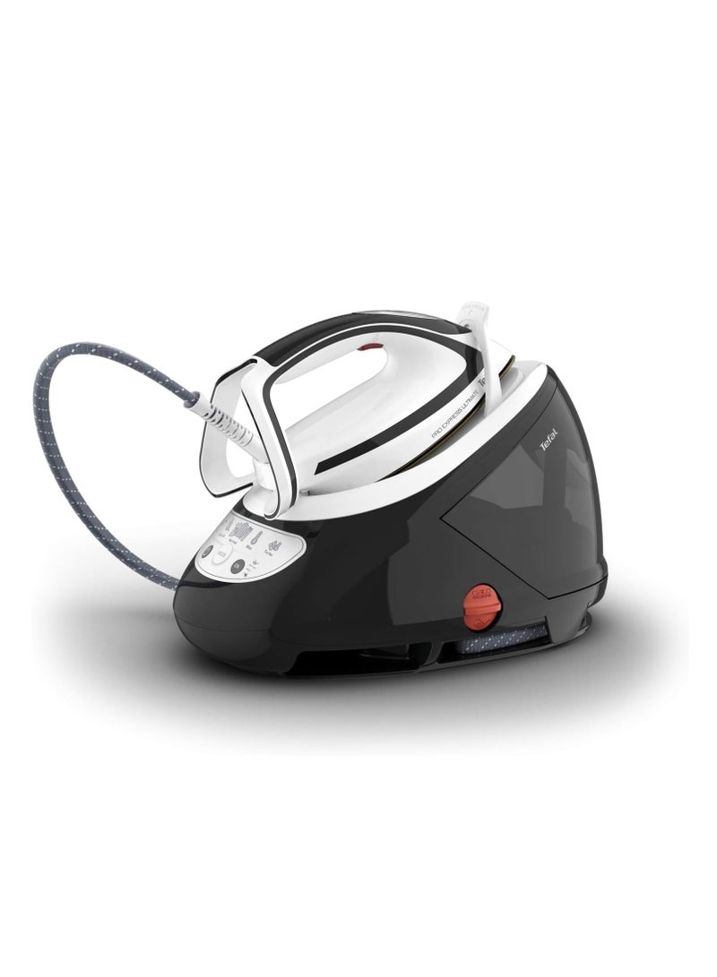 Pro Express Ultimate Steam Iron Station, 8-Bar Pressure, 520g/min Steam Boost, Water Tank, Removable Anti-Limescale Collector, Anti-Drip System, 5 Settings, 1.9 L 2470 W GV9550 Black & White