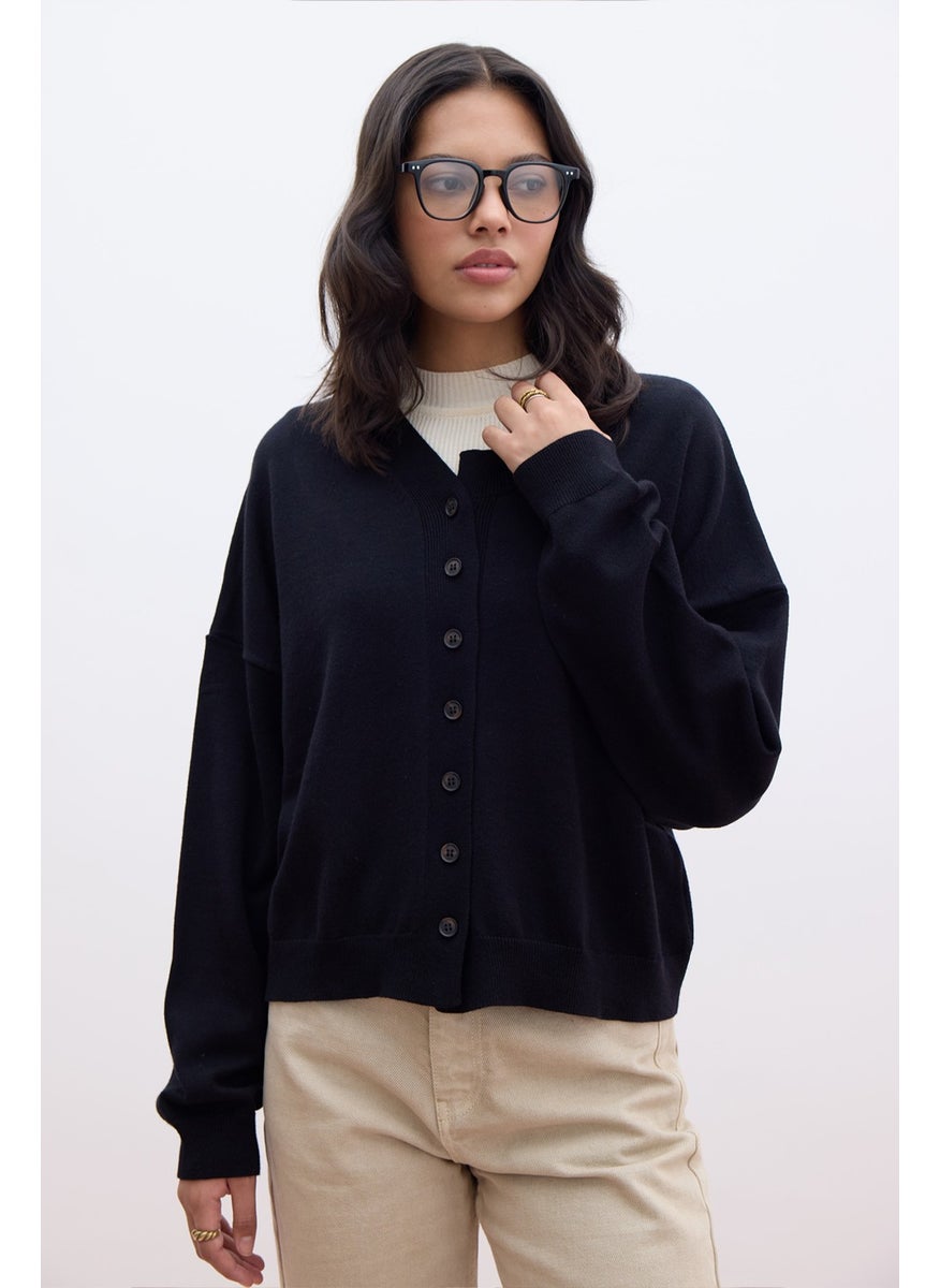 Soft Texture Oversize Knitwear Cardigan Black