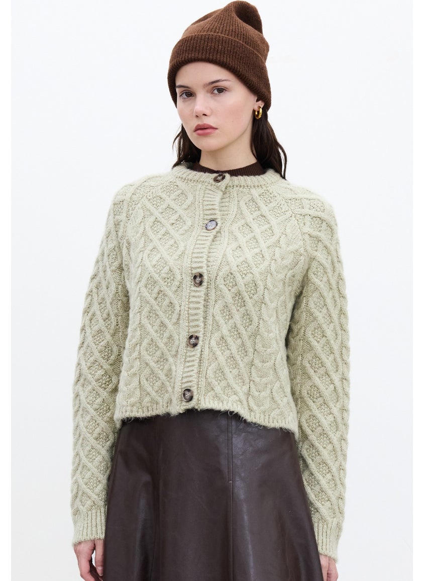 Hair Knitted Cardigan Soft Green