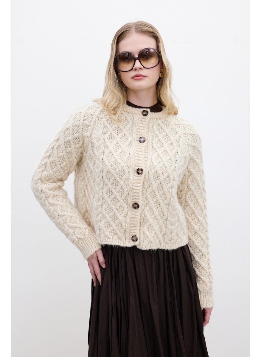 Hair Braided Cardigan Beige