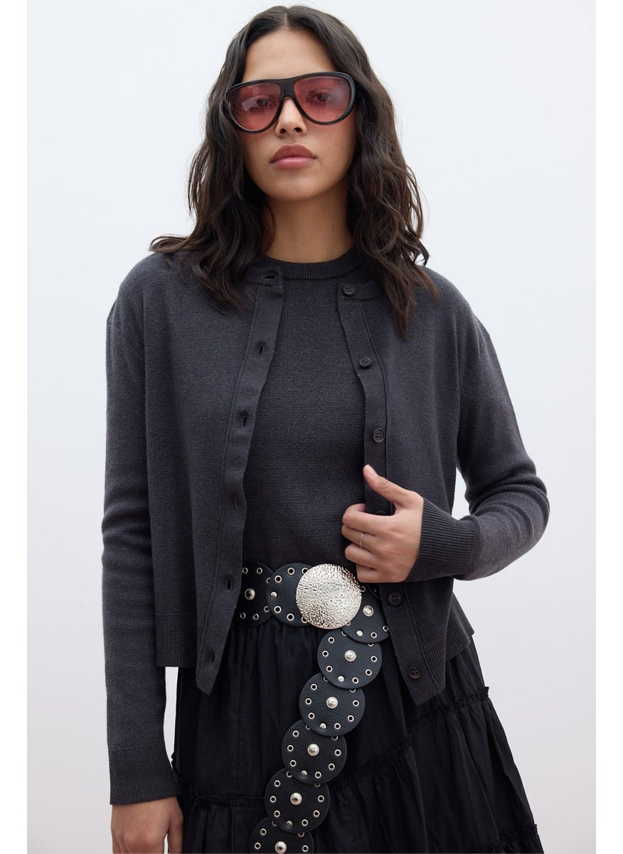 Soft Texture Knitted Cardigan Anthracite