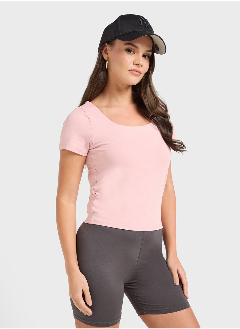 Scoop Neck Seamless T-Shirt With Bra Top