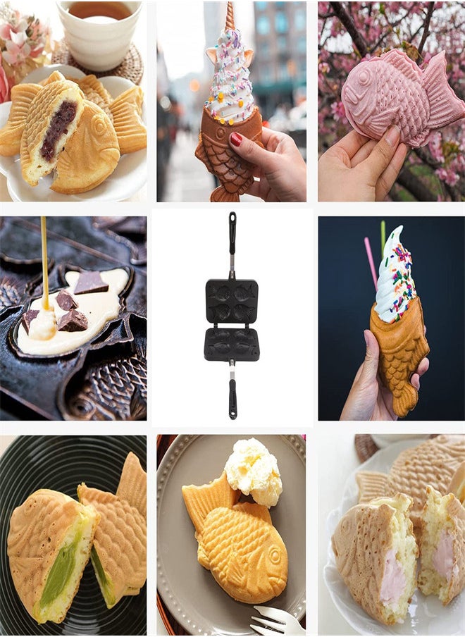 Fish Shape Cake Maker Nonstick Pan, Double Sided Waffle Pan Cake Frying Pan, Coating Aluminum Alloy Waffle Maker Pot for Home Kitchen Sandwich Breakfast Waffle Baking Mold