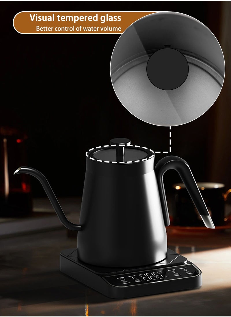 V60 Gooseneck Kettle Electric Coffee Kettle 800ML 1350W Quick Heating Insulation Touch Screen Panel Temperature Control Stainless Steel Material Constant Temperature Electric Kettle  for Home Office Cafe