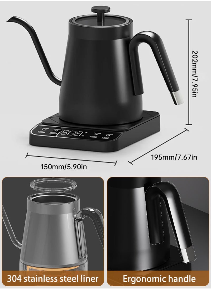 V60 Gooseneck Kettle Electric Coffee Kettle 800ML 1350W Quick Heating Insulation Touch Screen Panel Temperature Control Stainless Steel Material Constant Temperature Electric Kettle  for Home Office Cafe