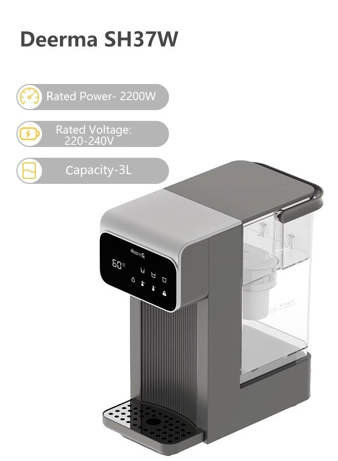 One-Touch Hot Water Dispenser Rapid Heating Electric Thermo Kettle – Instant Hot Water for Tea, Coffee, and More with Digital Display Precision Temperature Control 3 L 2200 W SH37W Grey