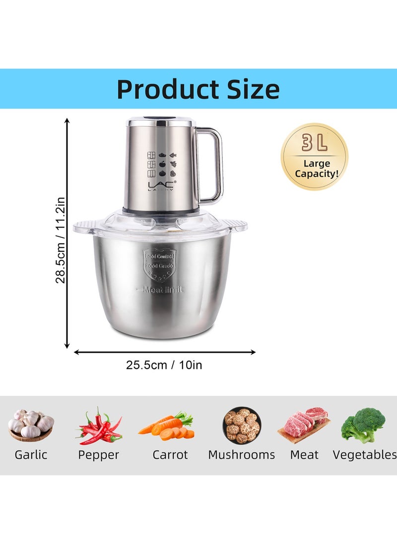 Electric Food Chopper, Smart touch screen design，3L Meat Grinder 4 Mixing Models Food Processor Stainless Steel Food Processor Elegant Slicer With Integrated 4-Sharp Blades Non-slip mat And Child Safety Lock