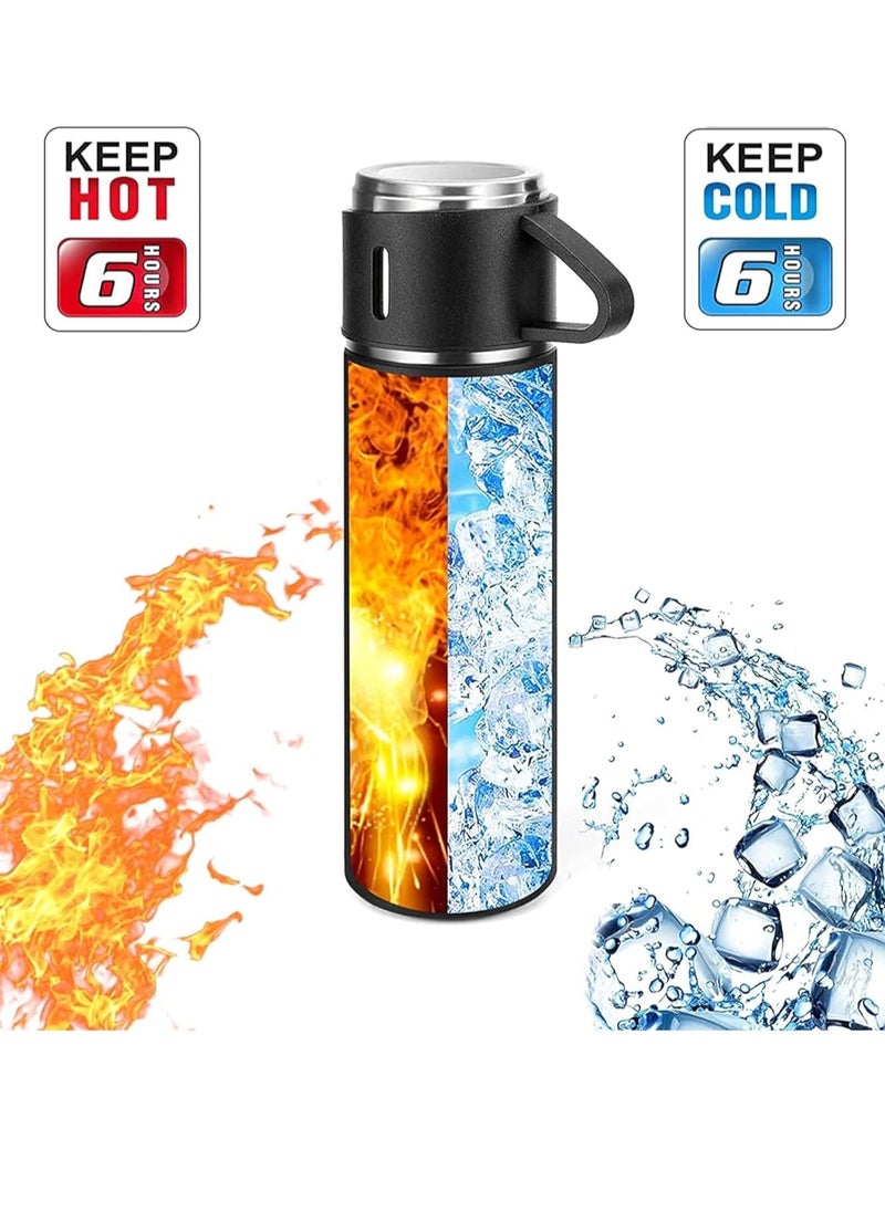 500ml Stainless Steel Vacuum Thermos Flask with Silicone Handle & Insulated Water Bottle – Set of 2 Stainless Steel Cups for Hot & Cold Beverages Outdoor Travel, Gift Box (2 Pack, Black)