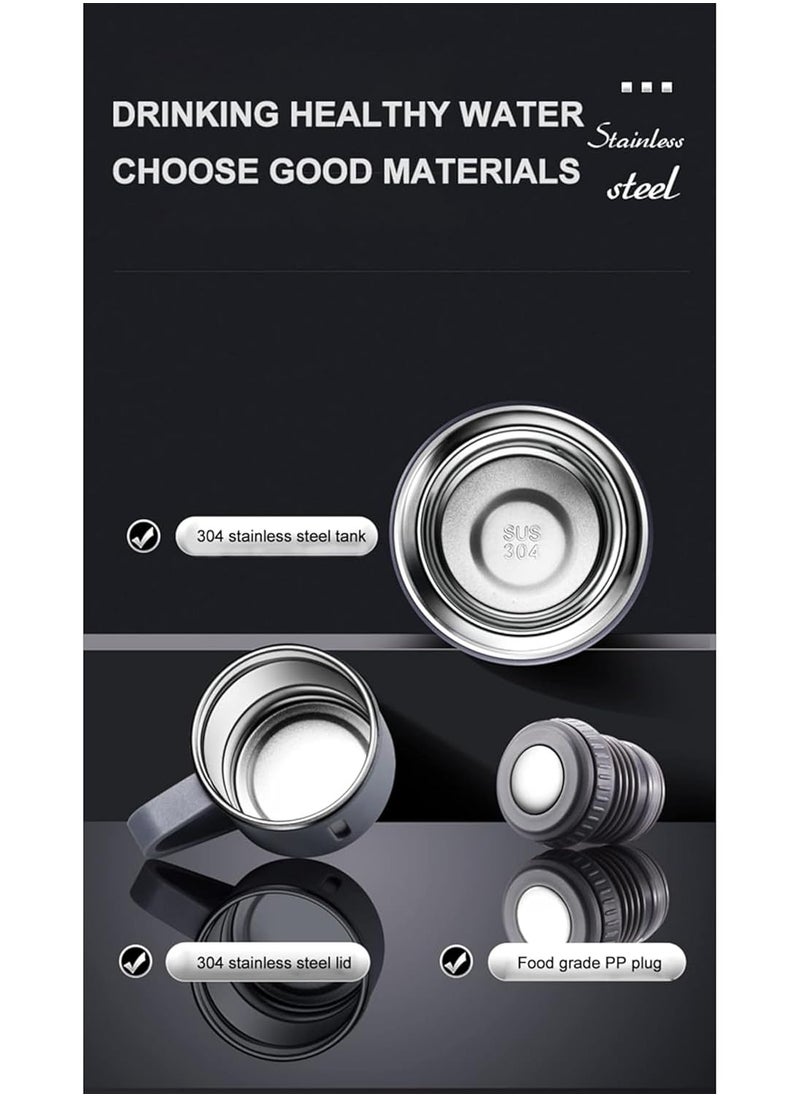 500ml Stainless Steel Vacuum Thermos Flask with Silicone Handle & Insulated Water Bottle – 2 Stainless Steel Cups Set for Hot & Cold Beverages, Outdoor Travel Essential Gift Box (2 PACK, GREY)