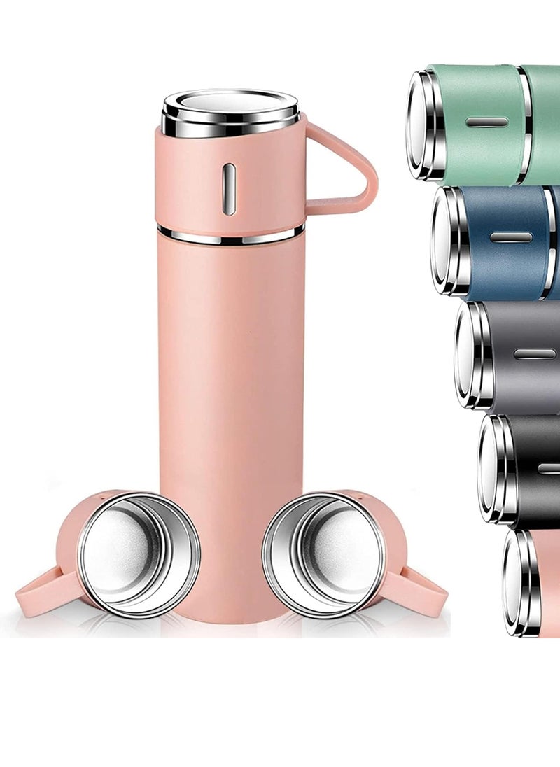 500ml Stainless Steel Vacuum Thermos Flask with Silicone Handle & Insulated Water Bottle – Set of 2 Stainless Steel Cups for Hot & Cold Beverages, Outdoor Travel, Gift Box (2 Pack Pink)