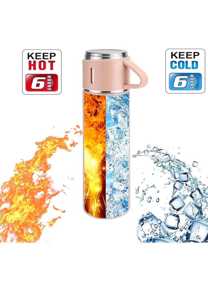 500ml Stainless Steel Vacuum Thermos Flask with Silicone Handle & Insulated Water Bottle – Set of 2 Stainless Steel Cups for Hot & Cold Beverages, Outdoor Travel, Gift Box (2 Pack Pink)