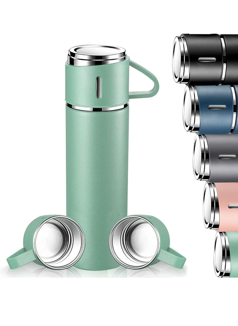 500ml Stainless Steel Vacuum Thermos Flask with Silicone Handle & Insulated Water Bottle – Set of 2 Stainless Steel Cups for Hot & Cold Beverages Outdoor Travel, Gift Box (2 Pack, Green)