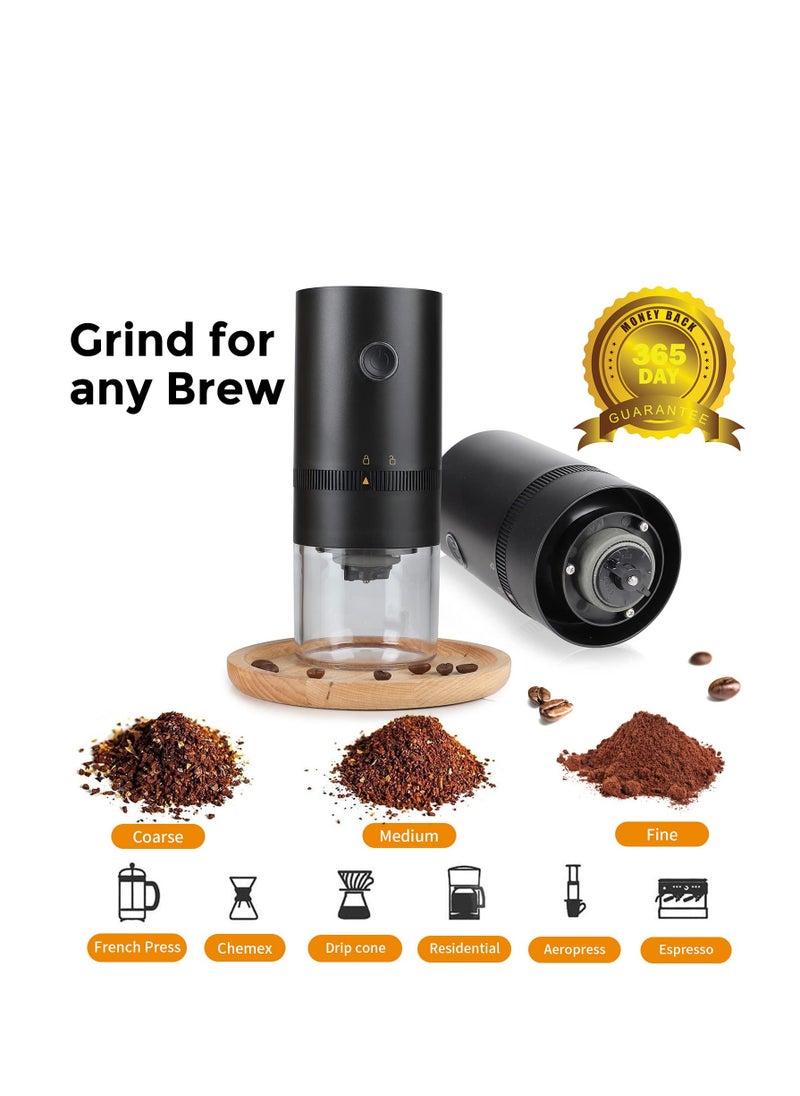 Portable Electric Burr Coffee Grinder, 4 Cups Small Automatic Conical Burr Grinder Coffee Bean Grinder with Muli Grind Setting, USB Rechargeable, Cleaning Brush Included, Black